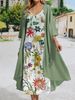 2025 Summer New EU-US Autumn Women's Casual Loose Long 2-piece Set - Printed Round Neck Dress Knitted Coat_ecoleips.com