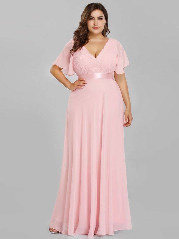 Women's Clothing New Fat Sister Bridesmaid Dress Wedding Annual Meeting Chiffon V Neck Banquet Long Dress_ecoleips.com