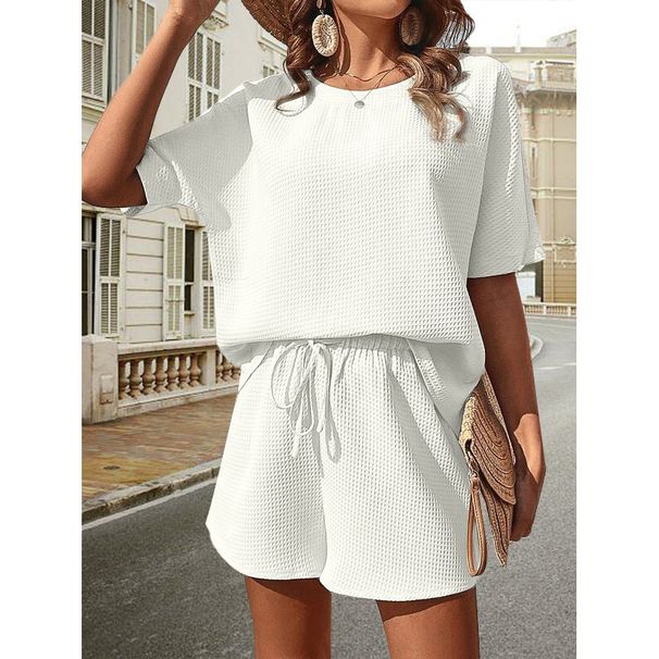 Holiday Daily Women's Simple Style Solid Color Polyester Jacquard Shorts Sets Shorts Sets_ecoleips.com