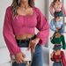 Real Shot Spring Summer European American Casual Lantern Sleeve Tie Waist Chiffon Blouse Crop Top Independent_ecoleips.com