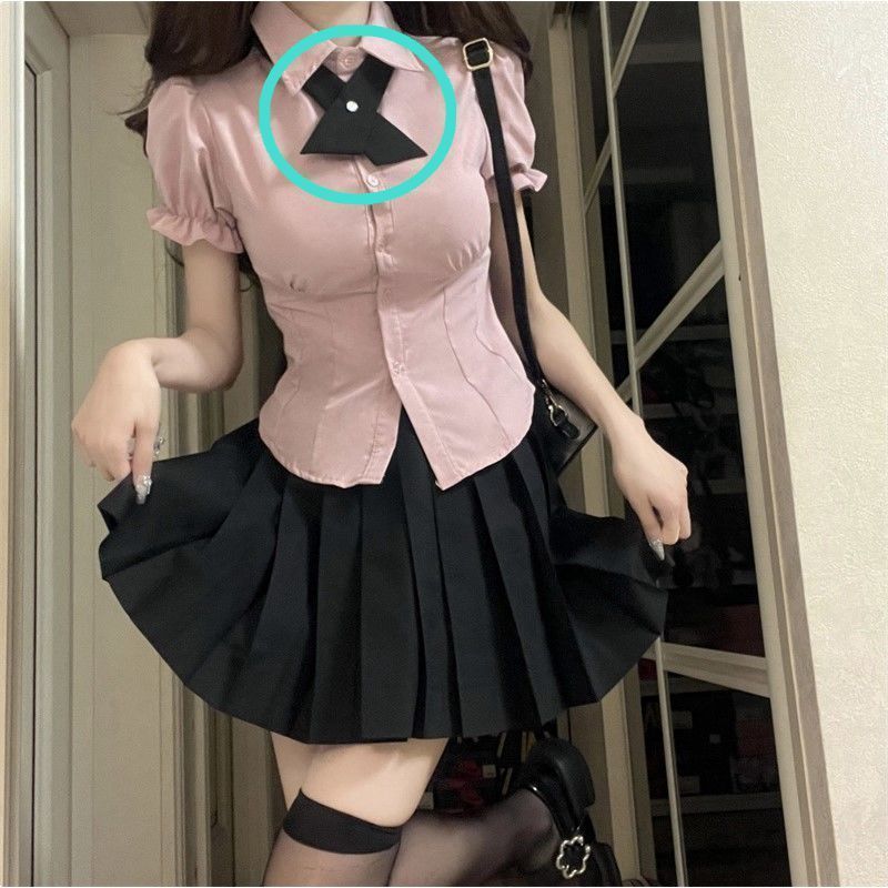 Sweet And Spicy Girl Women's Polo Collar Shirt Summer Pink Slim Fit Short Sleeve Unique Top_ecoleips.com