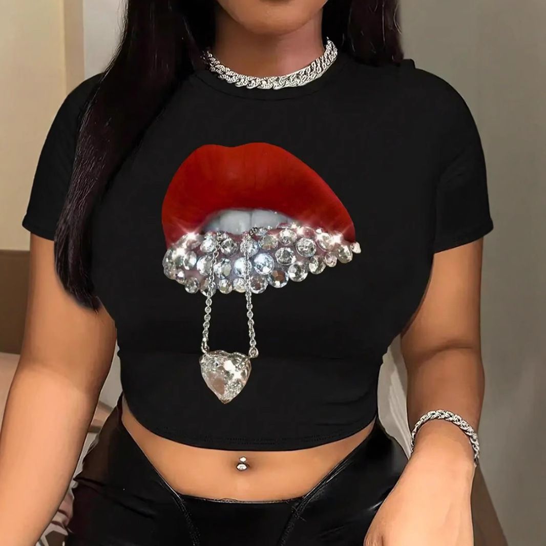 Letter Printed Women's Round Neck T Shirt Top_ecoleips.com