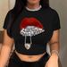 Letter Printed Women's Round Neck T Shirt Top_ecoleips.com
