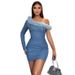Women’s Clothing New Oblique Shoulder Long Sleeve Hip Skirt Fashionable Slim Fur Collar Dress_ecoleips.com
