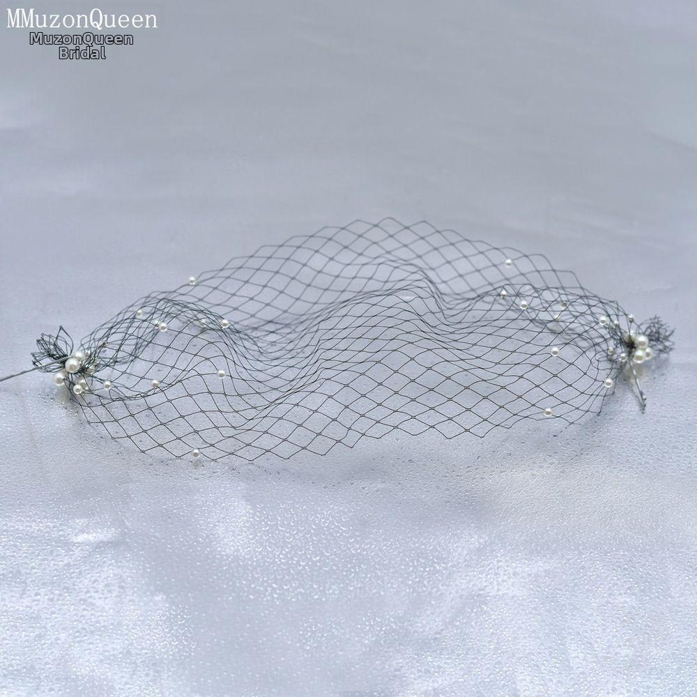 Manzhen European American Style Short Mesh Veil Bridal Birdcage with Pearls Women's Fashion Hair Accessory MA08_ecoleips.com
