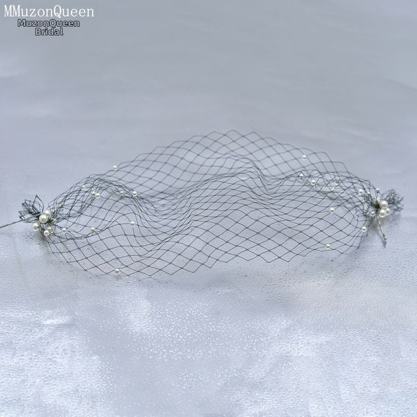 Manzhen European American Style Short Mesh Veil Bridal Birdcage with Pearls Women's Fashion Hair Accessory MA08_ecoleips.com