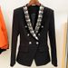 Women's Clothing Elegant Lion Button Double Breasted Beaded Shawl Collar Blazer Jacket - Stylish & Sophisticated Office Wear For Ladies_ecoleips.com