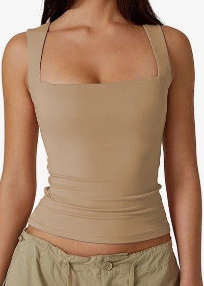 Women's Clothing Slim Fit Square Neck Vest Top - Breathable & Stretchy For Casual & Layering_ecoleips.com