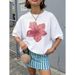 100% Cotton Short Sleeve T-Shirt 2025 Summer New Stylish Floral Print Loose Casual Personality Top_ecoleips.com