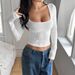 Autumn Y2k Slimming Long-Sleeve Solid Color T-Shirt With U-Neck, Slimming Fit, And Strip-Printed Underwear Top_ecoleips.com