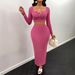 New 2025 Women's Long Sleeve Bodycon Midi Skirt Set_ecoleips.com