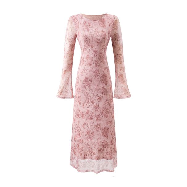 L2608225 Summer New European And American Style Round Neck Slightly Flared Sleeve Waist-Cinching Figure-Flattering_ecoleips.com
