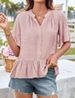 Women's Clothing Fashion V Neck Loose Casual Lotus Leaf Sleeve Shirts_ecoleips.com