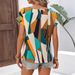 Women's Floral Print round Neck Casual Blouse Short Sleeve Vacation Shirt Comfortable with Rolled Sleeves_ecoleips.com
