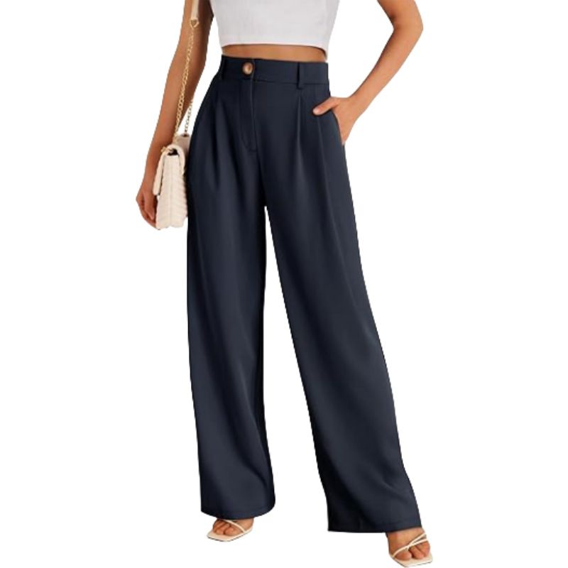 Women's High Waist Wide Leg Dress Pants - Business Casual Trousers With Pockets, Polyester Straight Leg Pant For Work Office_ecoleips.com