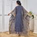 Women's Muslim Robe Fashion Embroidery Beaded Neck Flower Swing Two-piece Dress_ecoleips.com