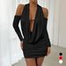 Autumn And Winter Backless Long-sleeved Dress Deep V Neck Pleated Hip-wrapped Short Skirt Elastic And Thin_ecoleips.com