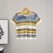 Women's Clothing Summer Rainbow Striped Round Neck Button Short Sleeve Knitted Cardigan Slim Fit Short Versatile Shirt Top_ecoleips.com