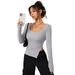 Voya Women's Clothing European And American Women's Clothing With Slit Design, Slim-fit Long-sleeve Irregular Slimming Short Base_ecoleips.com