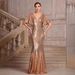 Women's Clothing New V Neck Mid Sleeve Solid Color Summer Sequins Elegant Slim Fishtail Skirt Ladies Evening Dress_ecoleips.com