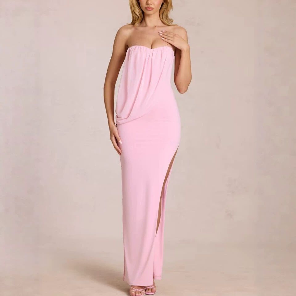 Elegant Bodycon Evening Dress With Thigh High Slit & Off-the-Shoulder Neckline - Solid Color Formal Gown For Parties And Special Occasions_ecoleips.com