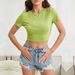 Voya Popular Women's Clothing, Sexy Backless Knitted Solid Color Short T-shirt, Short Sleeved Top, Black, Yellow, White. How Many Options Are Available_ecoleips.com