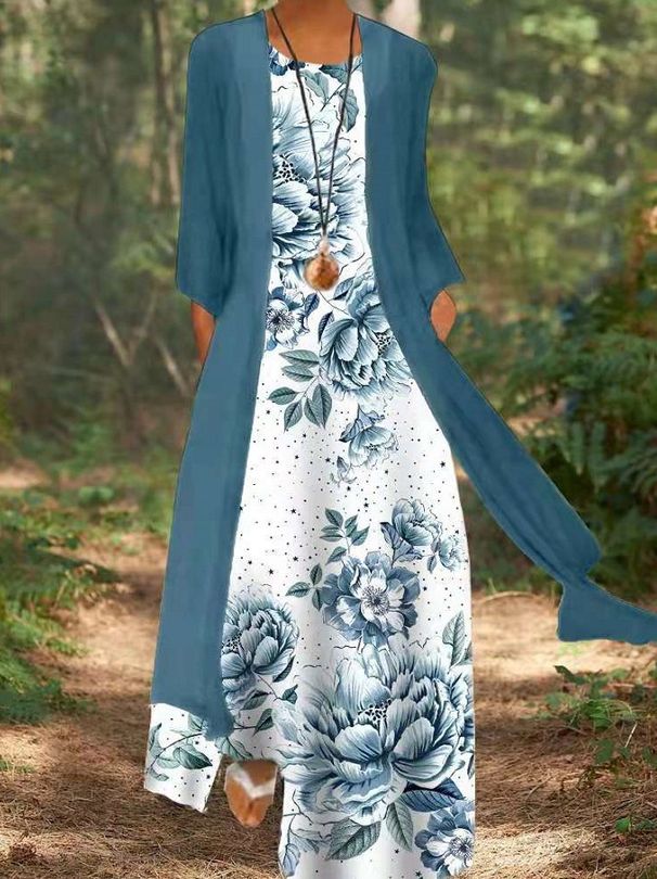 Summer Printed Loose-Fitting Colorful Two-Piece Set With Medium-Sleeve Design_ecoleips.com