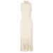 Elegant Pearl-Embellished High-Neck Sleeveless Knit Dress With Waist Accent & Fringe Detail Versatile Styling_ecoleips.com