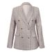 Pink Tweed Blazer Women Lapel Double Breasted Gold Button Long Sleeve Elegant Office Commuter Textured Jacket With Pockets_ecoleips.com