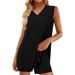 Men's Breathable V-Neck Sleeveless Shirt And Shorts Set Summer Outfit with Side Slits And Pockets_ecoleips.com