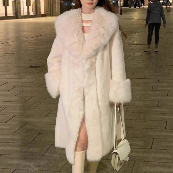 Women's Clothing Women's Faux Rabbit Fur Long Coat Winter Thick Warm Elegant Outerwear With Hood_ecoleips.com