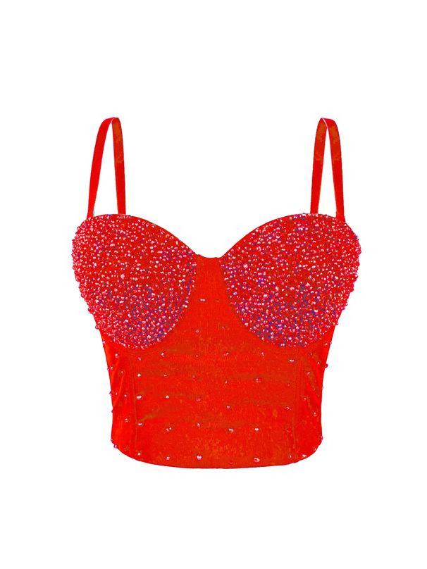 Women's Clothing Shiny Beads Handmade Herringbone Bra High End Outer Wear Small Camisole Herringbone Bra_ecoleips.com