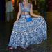 Women's Square Neck Printed Set Spring Fashion Full Skirt Suspender Outfit Style_ecoleips.com