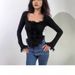 Women's Pure Alluring U Neck Brushed Lace Trim Flared Sleeve Knit Top Slim Fit Autumn Top Flattering Inner Layer_ecoleips.com
