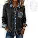 Women's Knitted Patchwork Denim Shirt Long Sleeved Cardigan Coat Autumn Winter Fashionable Versatile European American Style_ecoleips.com