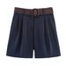 Aria Basics Aria Basics PB&ZA Women's Clothing 2025 Summer New European And American Style Simple Versatile Belt Bermuda Shorts 8649767_ecoleips.com
