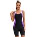 Color Block One-Piece Swimsuit for Women Conservative Sleeveless Swimwear with Flat Leg And Backless Design_ecoleips.com