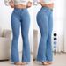 Women's Stretch Slim Fit Flared Pants High Waist Slightly Bootcut Hip Lifting New Style_ecoleips.com