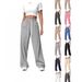 Women's Loose Fit Straight Leg Wide Leg Pants, High Waist Casual Joggers With Pockets, Soft Stretch Polyester Lounge Pants For Everyday Wear_ecoleips.com