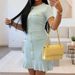 "Elegant Button-Detail Long Dress For Women – Short Sleeve Midi Dress In Yellow/White/Black/Light Blue, S/M/L/XL"_ecoleips.com