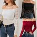 2026 Elegant Fan-shaped Collar Off-shoulder Lace Slim Fit T-shirt Long Sleeve Top_ecoleips.com