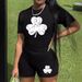 Women's Clothing Printed Personality Casual Two piece Short sleeved Shorts Suit_ecoleips.com