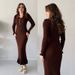K Temperament New Lotus Leaf Collar Slim Fit Fish Tail Knitted Wool Dress_ecoleips.com