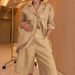 Women's Clothing Solid Color Casual Temperament Plus Size Two Piece Pants Set Long Sleeve Suit Collar New_ecoleips.com