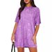Women's Clothing Round Neck Women's Sequined Dress, Sexy Shimmering T Shirt, Sparkly Short Sleeve, Loose Fit, Party Dress_ecoleips.com