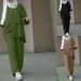 2025 Muslim Solid Color Fashion Casual Long Sleeve Shirt And Pants Two-Piece Set_ecoleips.com