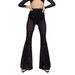 Women's High Waisted Flared Pants - Sexy Mesh Flocked Casual Trousers, Stretchy Comfort Fit, Trendy Leopard Print_ecoleips.com