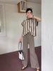 Inspired Women's Two Piece Knitted Fashion Set Elegant Sophisticated High Neck Striped Top Casual Wide Leg Pants_ecoleips.com