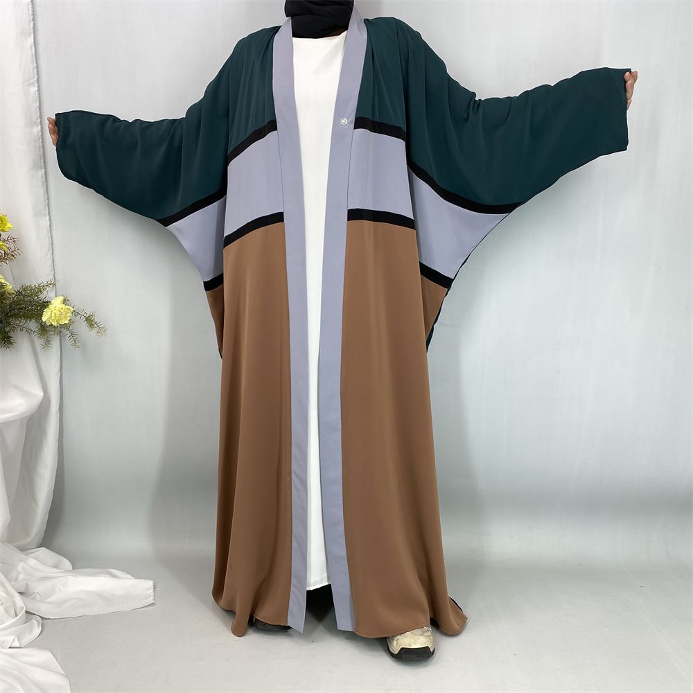 Modest Abaya Dress/Muslim Dress Women Patchwork Cardigan Robe Turkish Fashion Style Floor Length Skirt Muslim Fashion_ecoleips.com