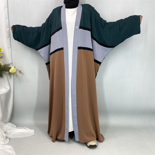 Modest Abaya Dress/Muslim Dress Women Patchwork Cardigan Robe Turkish Fashion Style Floor Length Skirt Muslim Fashion_ecoleips.com